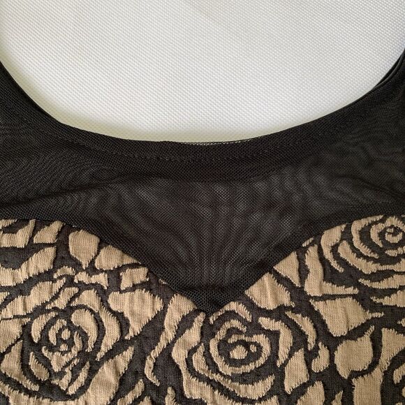 Vintage Manito Bodycon Dress Women Medium Tan Black Floral Rose Sheer Mesh Party - Picture 4 of 12